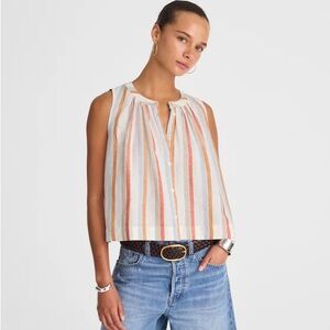 Madewell NWT Button Front Tank Size XXS in Linen Cotton in Stripe